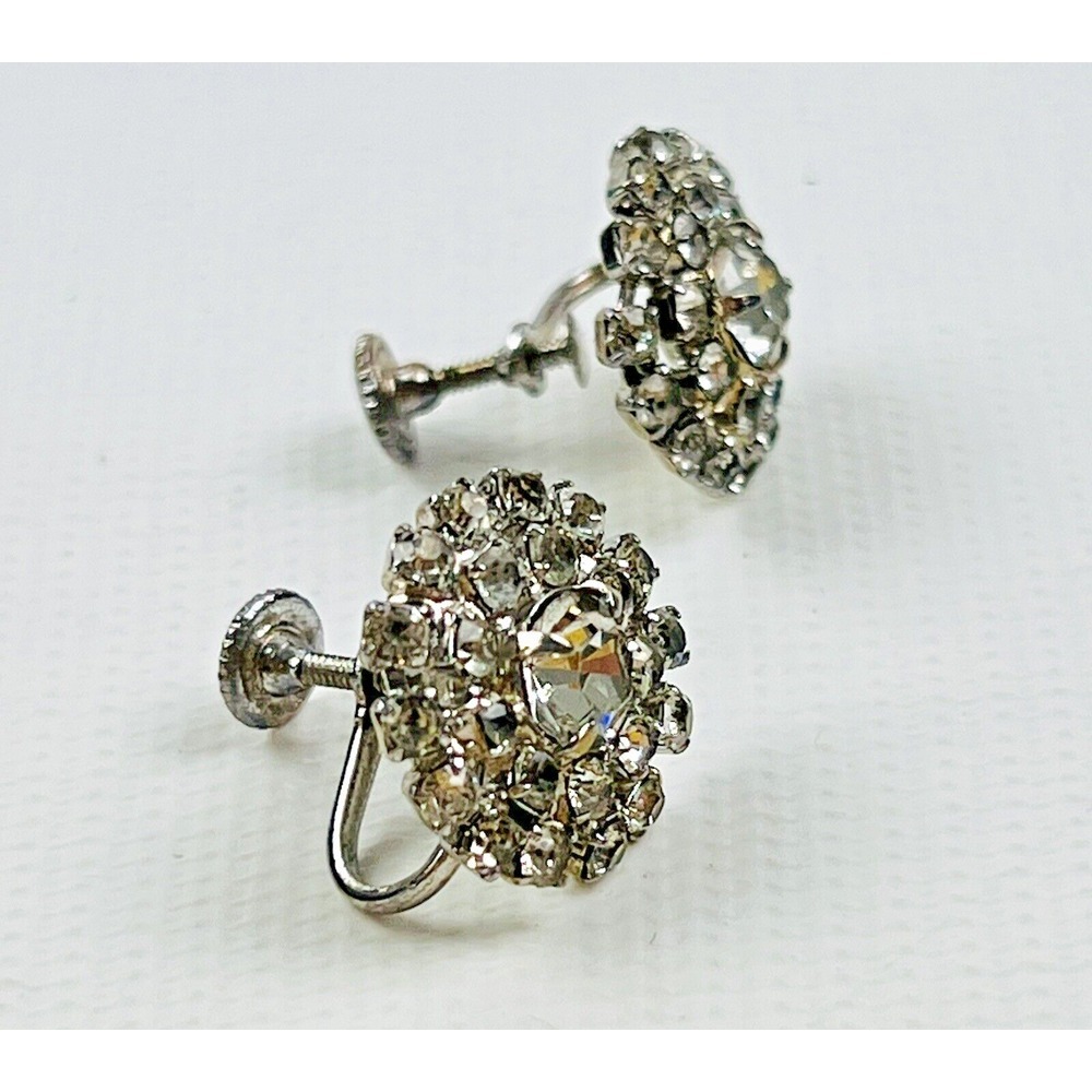 Vintage Twist on Earrings Clear Rhinestones
